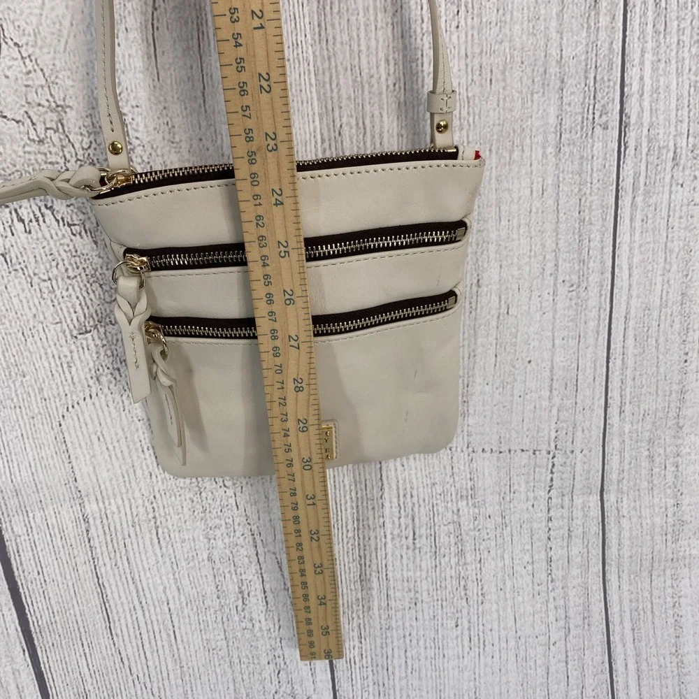 Dooney & Bourke Apollo Triple Zip Crossbody Bag Ivory Leather Adjustable Travel